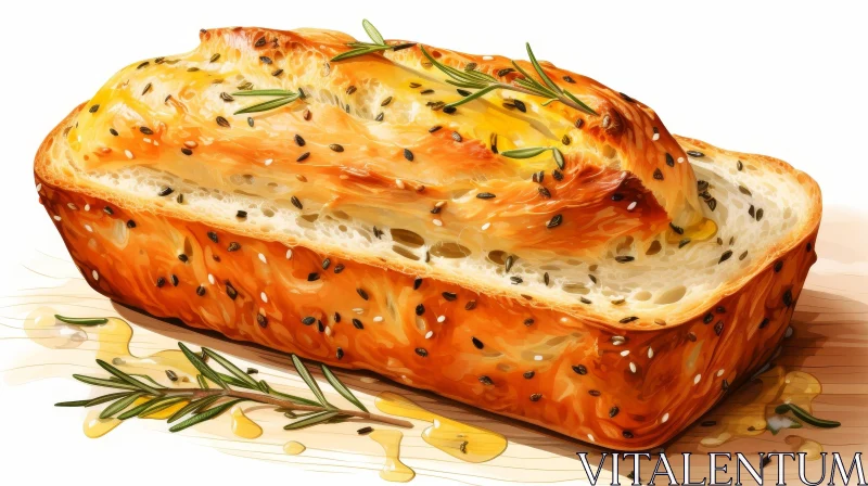 AI ART Delicious Bread with Sesame Seeds and Rosemary