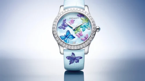 Elegant Butterfly Design Wristwatch | Blue Leather Strap