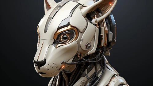 Futuristic White and Gold Robotic Cat Head