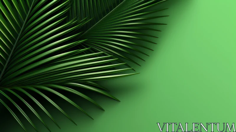 Green Palm Leaf 3D Rendering on Soft Background AI Image