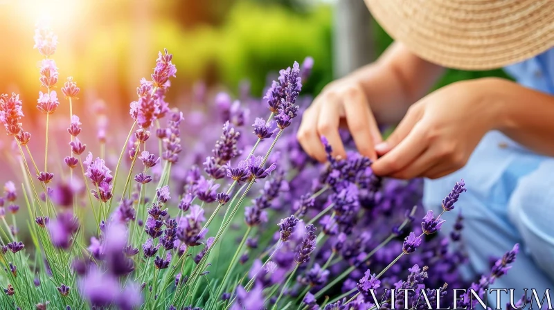 Harvesting Lavender Flowers in Bright Sunlight AI Image