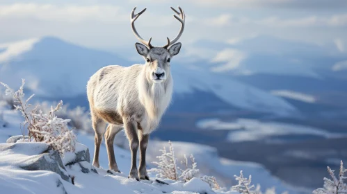 Majestic Reindeer on Snow-Covered Mountaintop