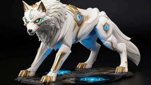 Majestic White and Gold Wolf 3D Rendering