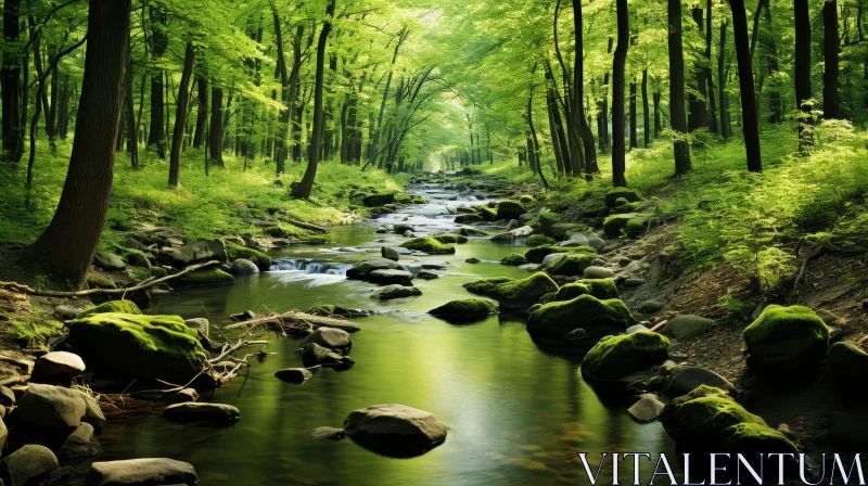 Serene Forest Landscape with River and Trees AI Image