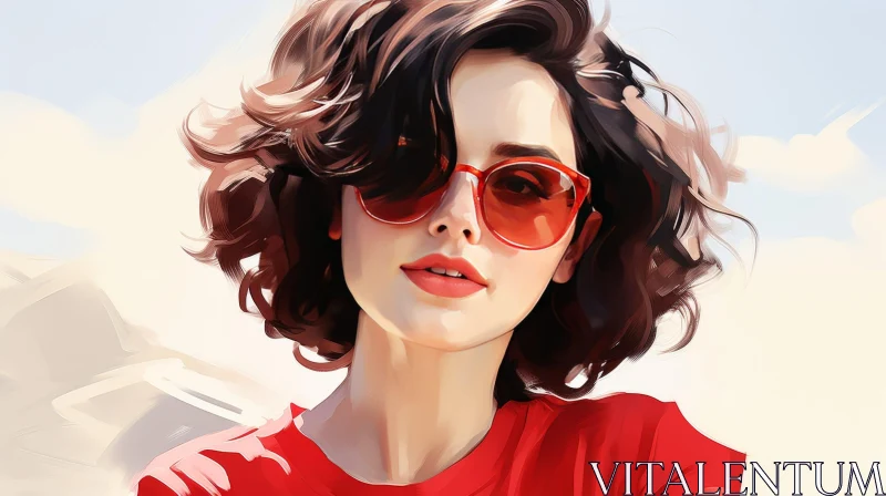 AI ART Stylish Woman Portrait with Red Sunglasses