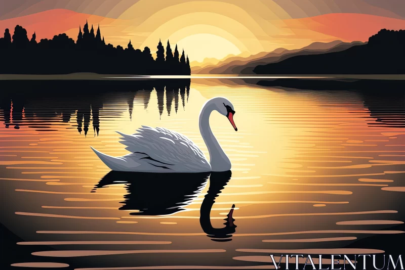 AI ART Captivating Sunset with a White Swan - Vibrant Scottish Landscapes