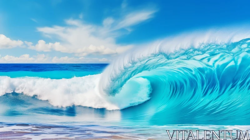 Crashing Wave on Sandy Beach AI Image