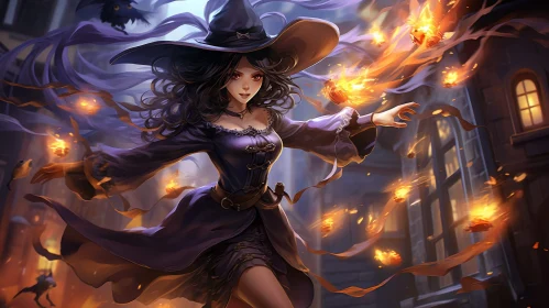 Enchanting Witch Painting in Moonlight