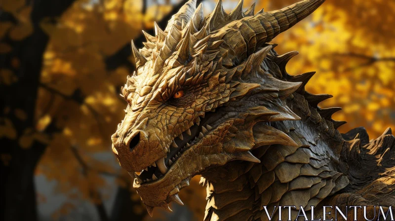 AI ART Golden Dragon Head 3D Rendering