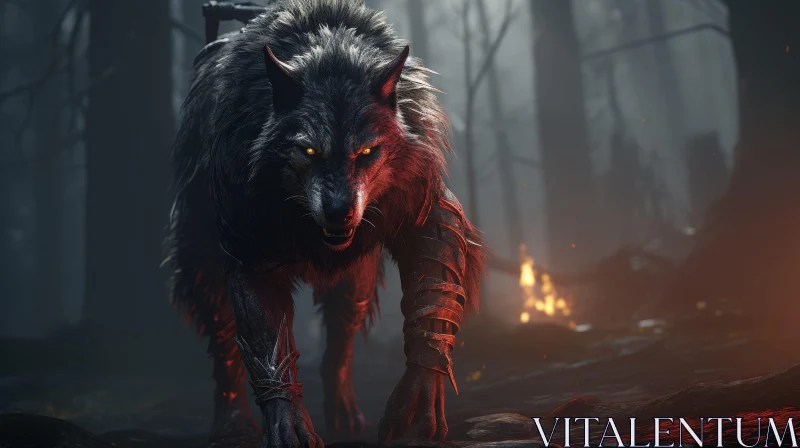 AI ART Werewolf in Dark Forest - Digital Painting