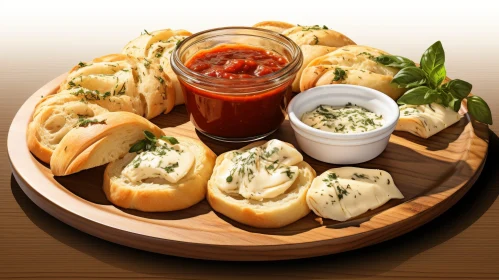 Delicious Bread and Cheese Plate with Marinara Sauce