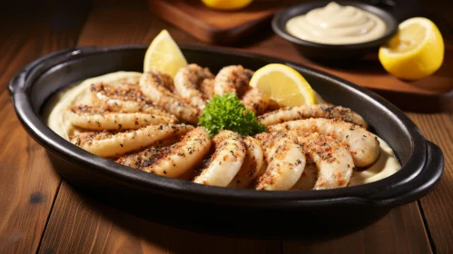 Delicious Grilled Squid with Lemon and Hummus