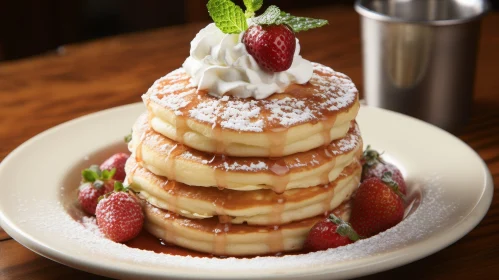 Delicious Pancakes with Strawberries and Whipped Cream