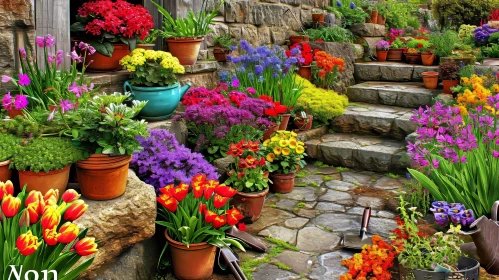 Enchanting Garden Staircase with Colorful Flowers