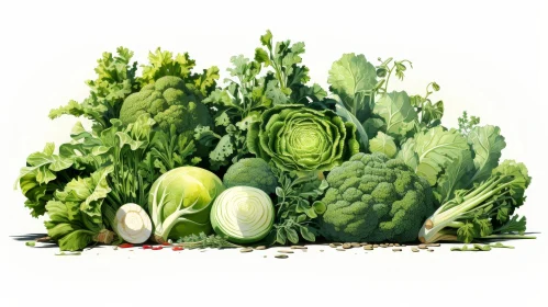 Fresh Green Vegetables Pile on White Background