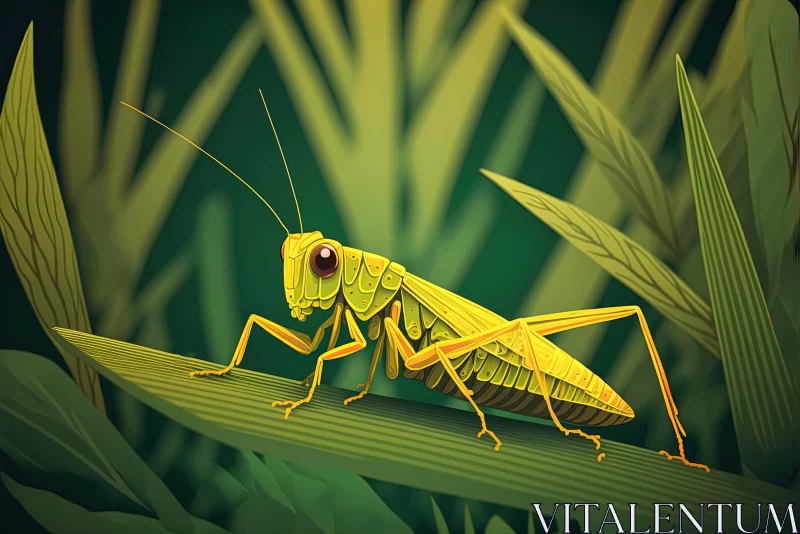 Golden Grasshopper in Green Grass: A Captivating 2D Game Art Masterpiece AI Image