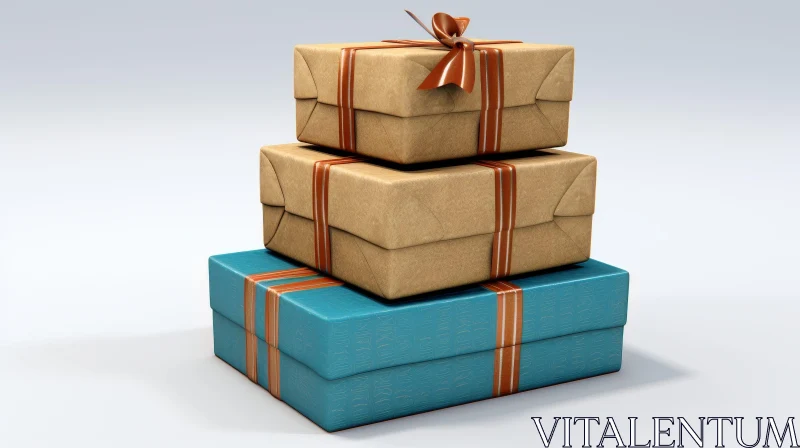 Unique Stacked Gifts with Craft Paper and Ribbon AI Image