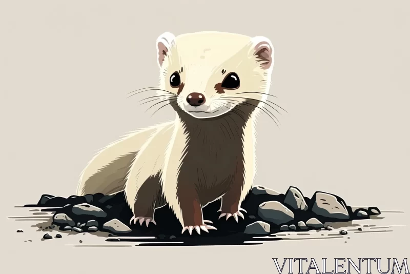 Adorable Ferret Standing on Rocks in a Cartoon Realism Style AI Image