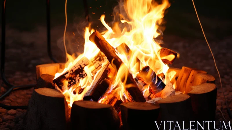 Bonfire Scene: Flames, Smoke, and Embers AI Image