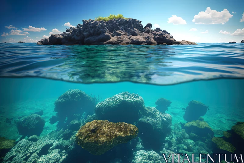 Captivating Underwater View of a Rock in the Ocean AI Image