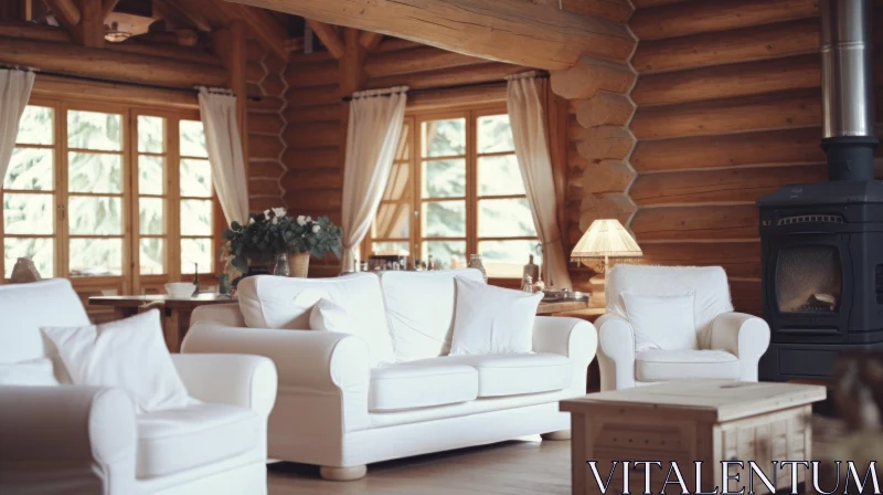 Cozy Living Room in Log Cabin - Interior Design Inspiration AI Image