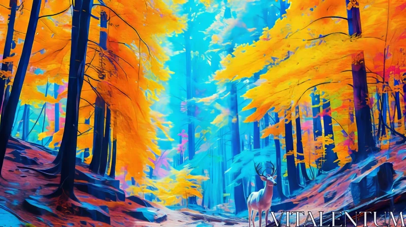 AI ART Enchanting White Deer in Forest Painting