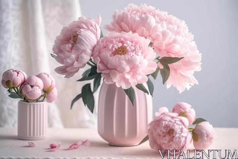 Mesmerizing Pink Peonies in a Vase on a Table | Dreamy Symbolism AI Image