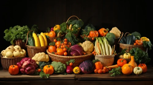 Seasonal Vegetables and Fruits Still Life Composition