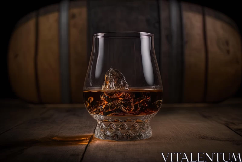 Spirited Portraits: Captivating Whisky Glass and Wooden Barrel AI Image