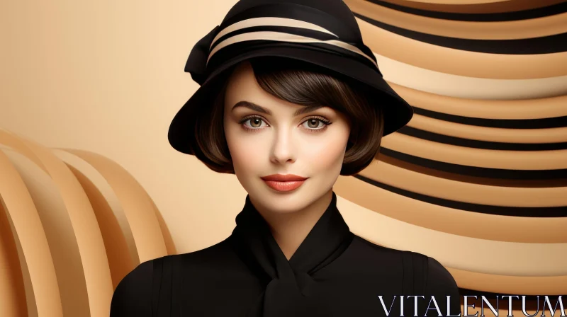 Stylish Woman Portrait in Black Hat AI Image