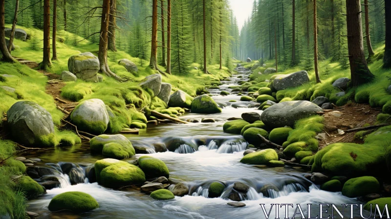 Tranquil Forest Landscape with River and Waterfall AI Image