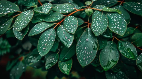 Tranquil Plant Leaves Close-up with Water Droplets