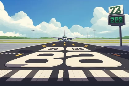Bold and Cartoonish Airplane Landing at Airport Runway Illustration