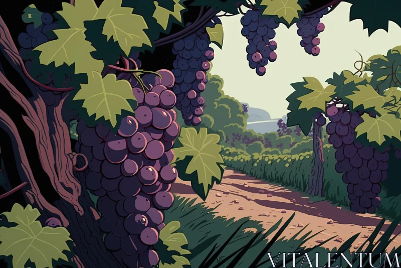 AI ART Captivating Cartoon Illustration of Grapes on a Tree | Atmospheric Landscapes