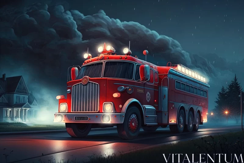 Captivating Fire Truck Wallpaper | Night Cityscape | Detailed Sketching AI Image