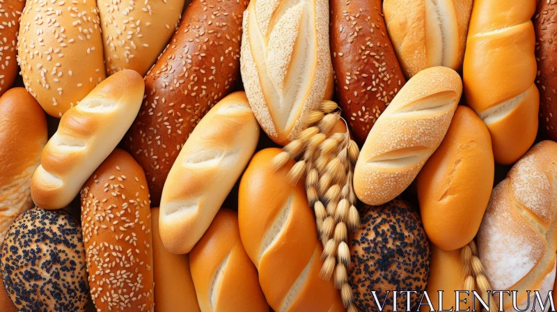 Delicious Bread Assortment Displayed in Artistic Arrangement AI Image
