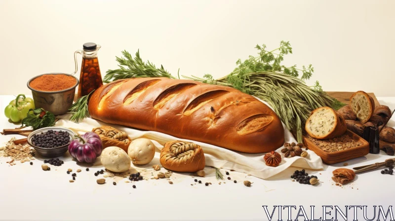 AI ART Delicious Still Life: Loaf of Bread with Spices and Olive Oil