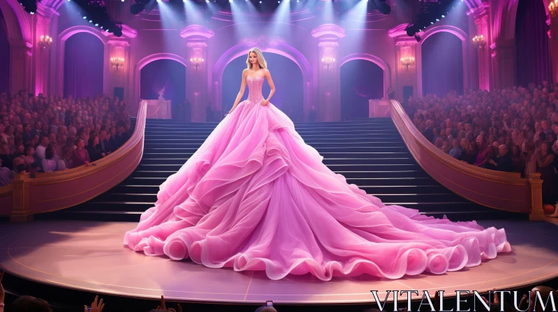 Elegant Woman in Pink Dress on Stage AI Image