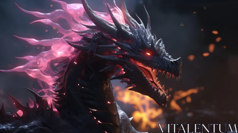 Fiery Black Dragon - Digital Fantasy Art AI Image