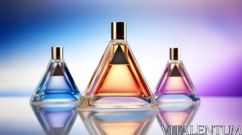 Glass Perfume Bottles on Gradient Background AI Image