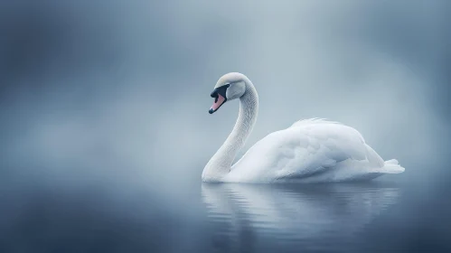 Graceful Swan on Deep Blue Lake
