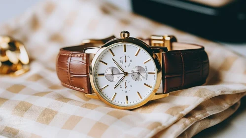 Luxurious Gold Wristwatch with Brown Leather Strap