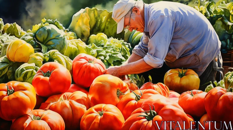 AI ART Ripe Tomatoes Harvesting in a Field - Agricultural Photography