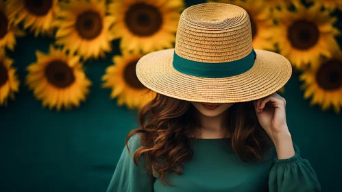 Serene Woman in Sunflower Field