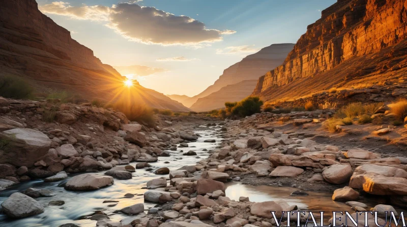 Tranquil Canyon Landscape at Sunset AI Image