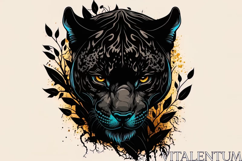 Captivating Hand-Drawn Panther Art in Dark Cyan and Amber AI Image