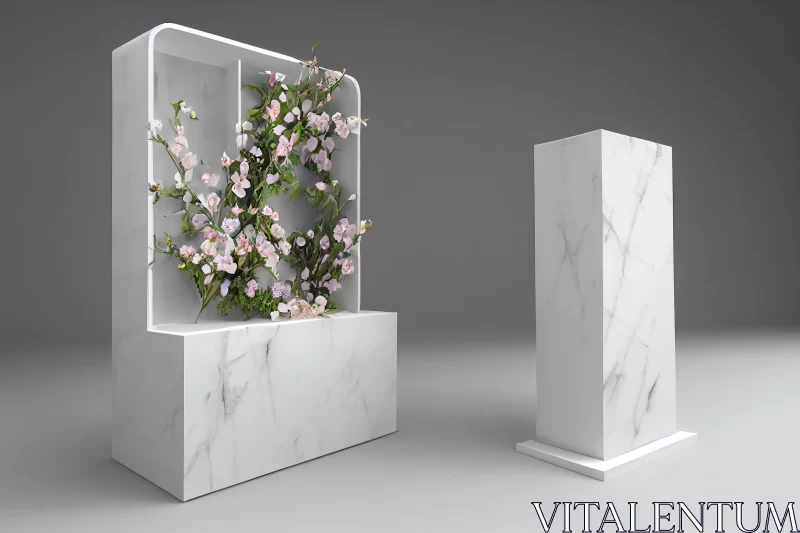 Elegant Flower Stands in White Marble | Cherry Blossom Design AI Image