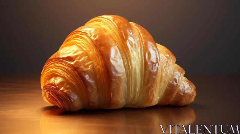 Golden Brown Croissant on Table AI Image