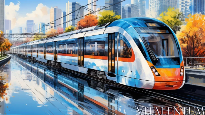 High-Speed Train in Urban Setting AI Image