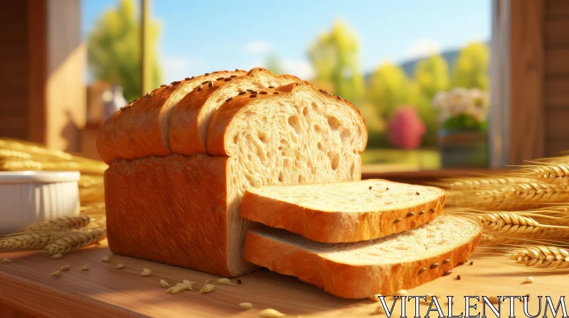 Rustic Bread on Table with Wheat Field Background AI Image